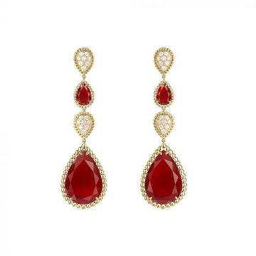 Boheme 4 Motif Carnelian Drop Gold Earrings