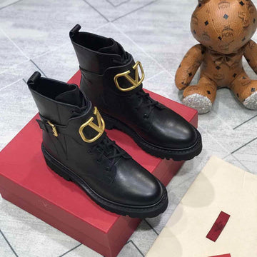 Vlogo Signature Combat Boot 35MM Black Calfskin