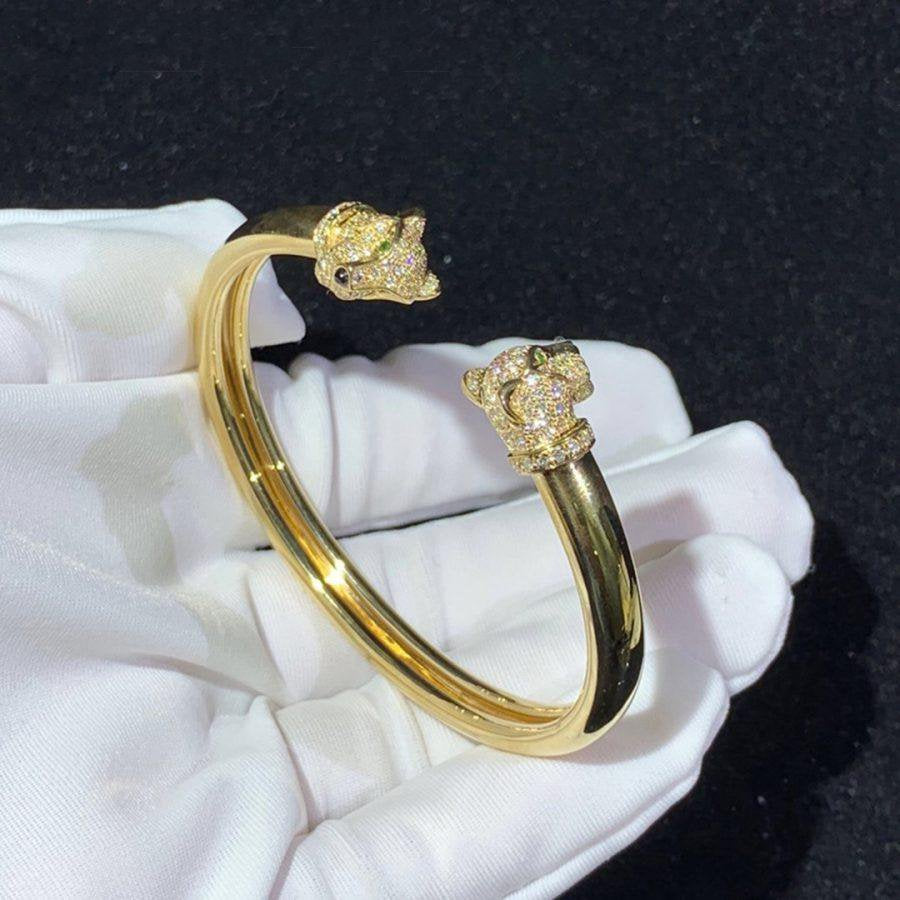 Double Panthere Gold Diamond Open Bracelet