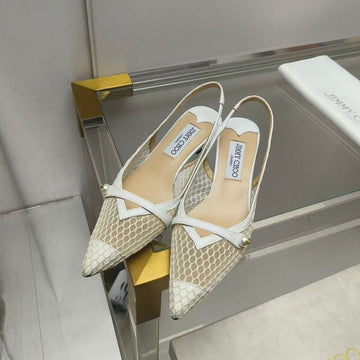 Jimmy Choo Slingback Pum White Beige Heel Mesh And Leather