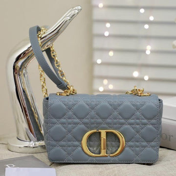 Small Caro Bag Gray Supple Cannage Calfskin
