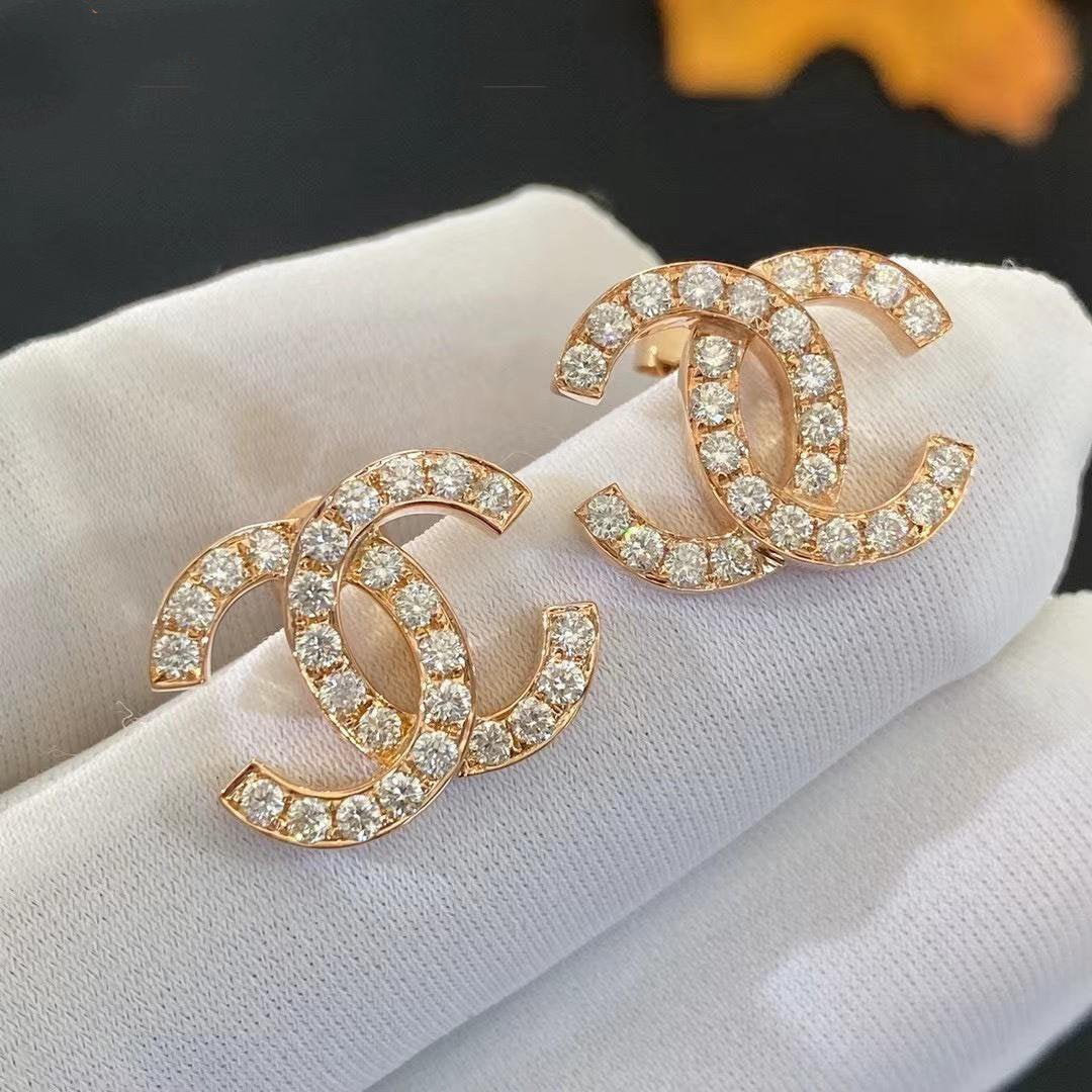 CC Logo Earrings Medium Pink Gold Diamond