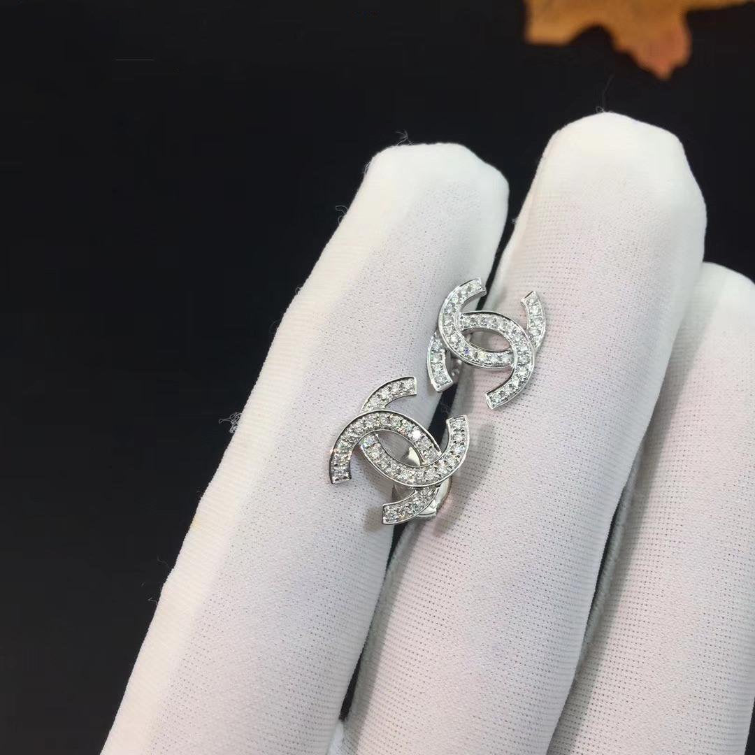 CC Logo Earrings Small Silver Diamond