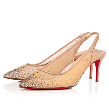 Cl Follies Strass Sling Pumps 70MM Fishnet Nude