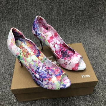 Cl Hot Chick Pumps 120MM Crepe Satin Blooming Print Multicolor