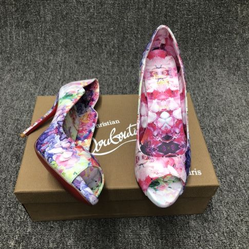 Cl Hot Chick Pumps 120MM Crepe Satin Blooming Print Multicolor