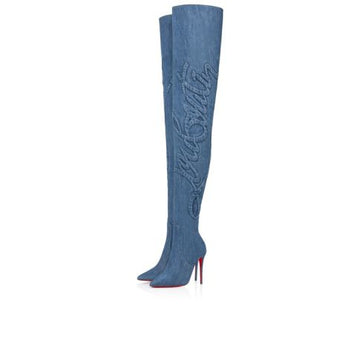 Cl Kate Botta Alta Loubijeans 100 Mm Boots Denim Louboutin Embossed