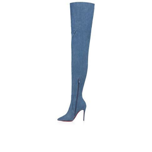 Cl Kate Botta Alta Loubijeans 100 Mm Boots Denim Louboutin Embossed