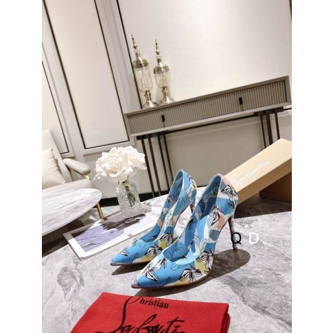 Cl Kate Pumps 100MM Graphic Printed Patent Leather Blue