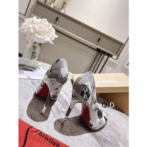 Cl Kate Pumps 100MM Graphic Printed Patent Leather Gray