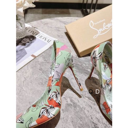 Cl Kate Pumps 100MM Graphic Printed Patent Leather Green