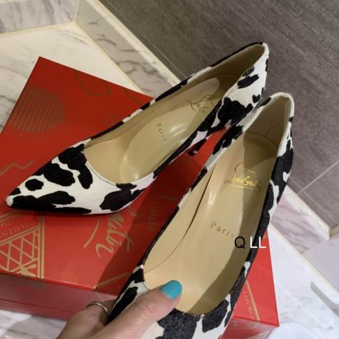 Cl Kate Pumps 100MM Satin Cow Printed White Black