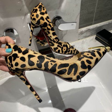 Cl Kate Pumps 100MM Satin Leopard Printed Brown