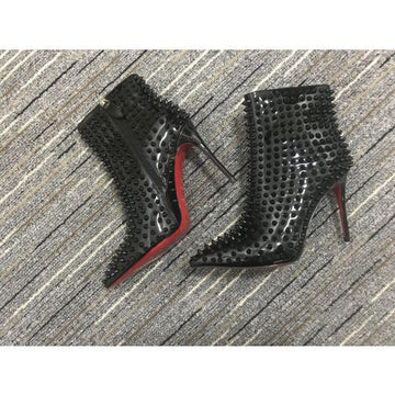 Cl Snakilta Spiked Ankle Boots 100MM Patent Leather Black