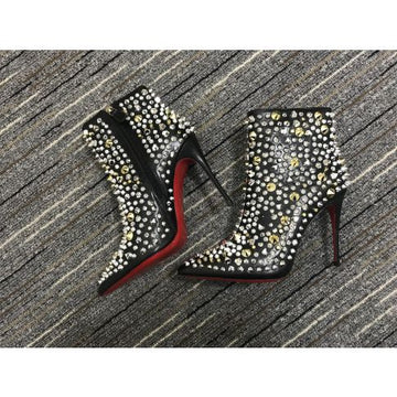 Cl So Full Kate Ankle Boots 100MM Stud Embellished Calf Black