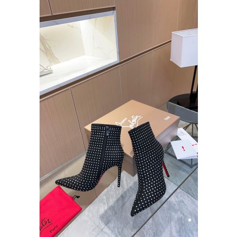 Cl So Kate Booty 100MM Plume Suede Silver Studs Black