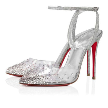 Cl Spikaqueen 100 Mm Pumps Pvc Calf Leather And Strass Silver