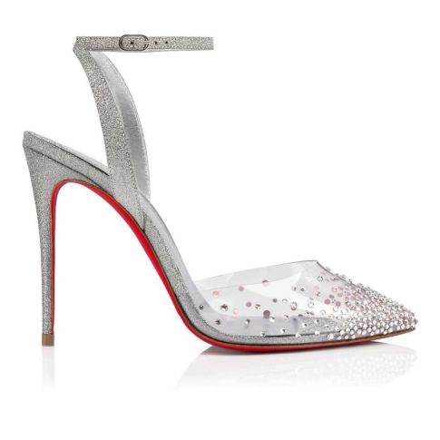 Cl Spikaqueen 100 Mm Pumps Pvc Calf Leather And Strass Silver