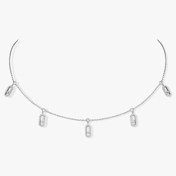 Move Uno Paved Drop Pendant Choker Silver Necklace