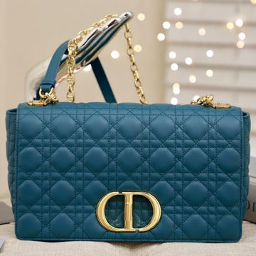 Large Caro Bag 28 Deep Ocean Blue Supple Cannage Calfskin