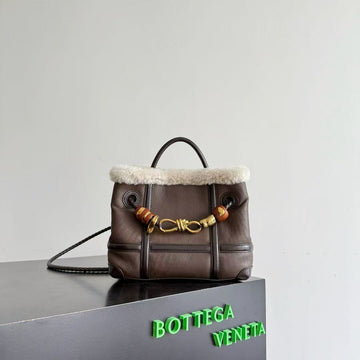 Bv Andiamo Small Brown White Fur Leather