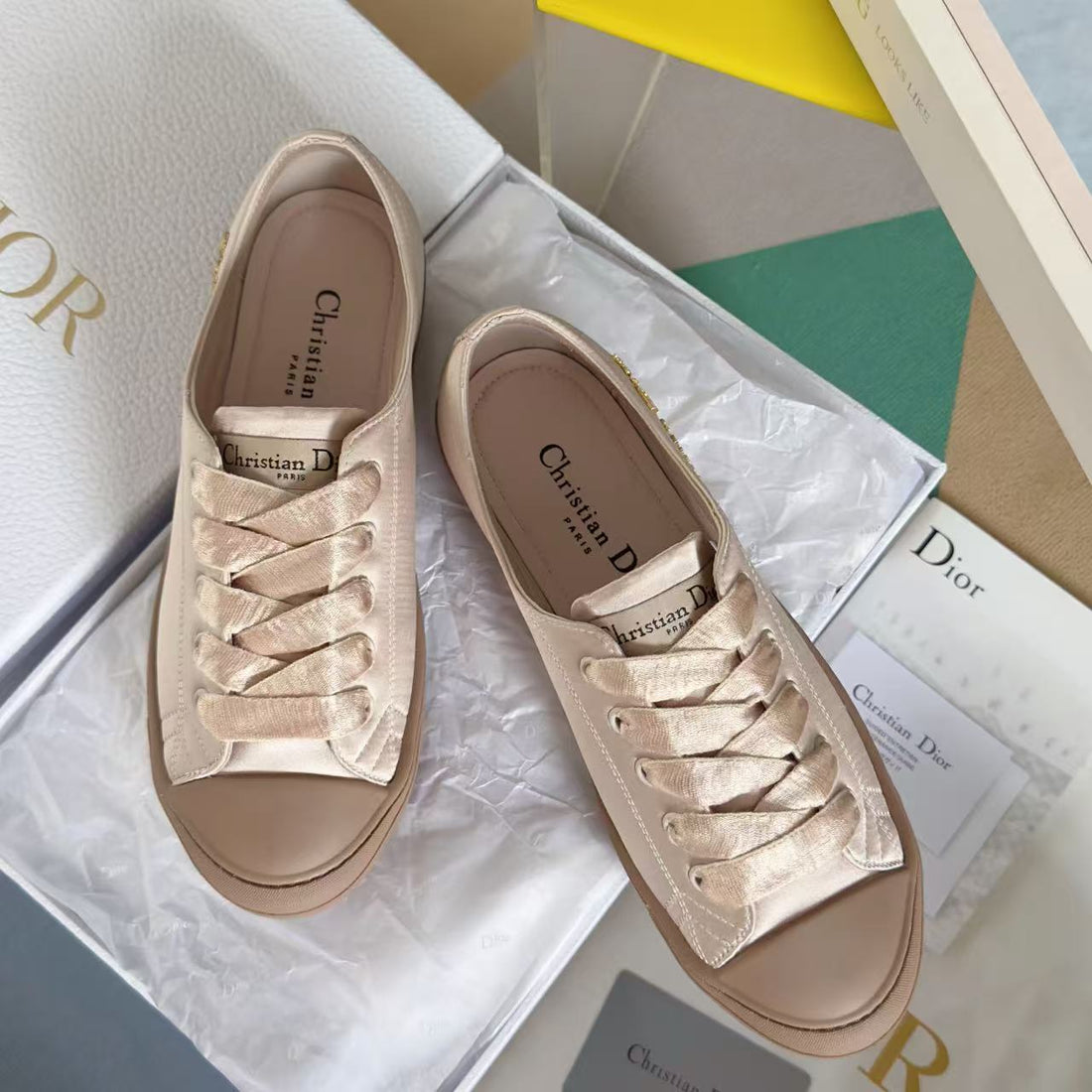 Dior Lucky Sneaker Nude Satin Ghw