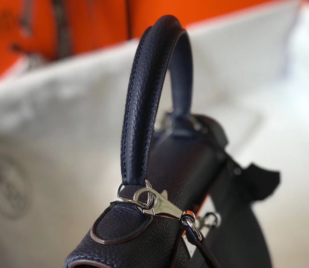 HM Kelly 28CM Dark Blue Togo Leather Silver Hardware