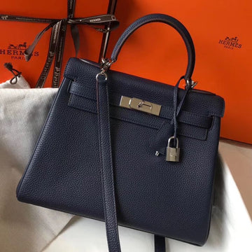 HM Kelly Dark Blue Togo Leather Silver Hardware