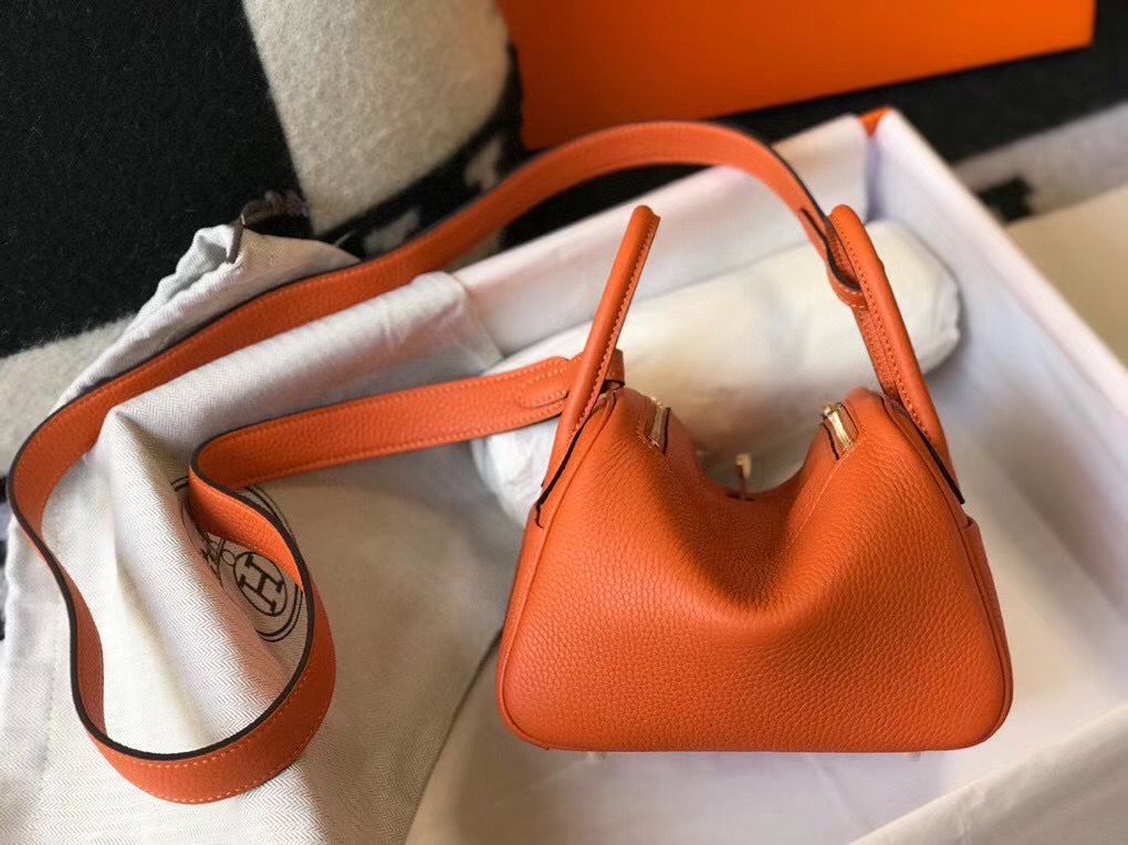 HM Mini Lindy 20CM Orange Clemence Leather