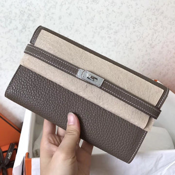Kelly Long Wallet 20CM Etoupe Clement Leather