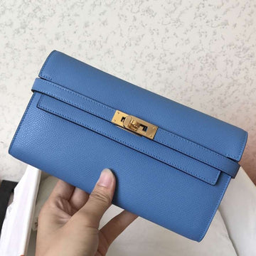 Kelly Long Wallet 20CM Blue Jean Epsom Leather