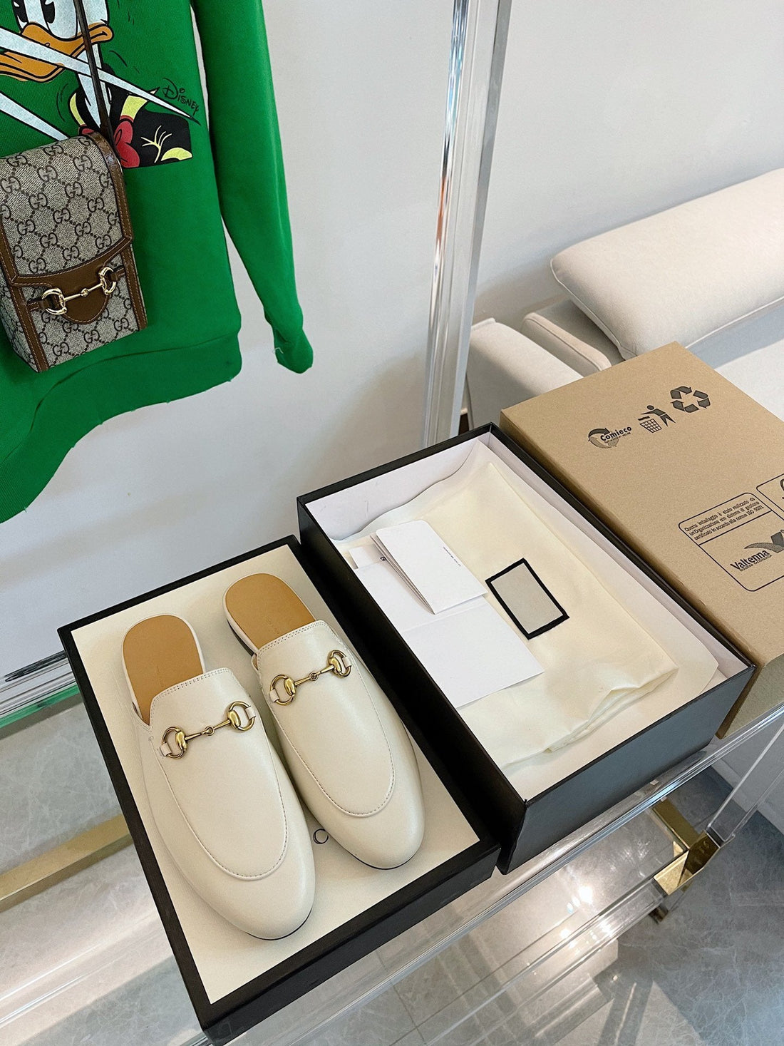 GG Slipper Mules White