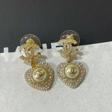 CC Logo Diamond Paved Heart Mop Drop Earrings