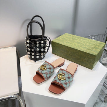 GG Matelassé Canvas Slides Light Green