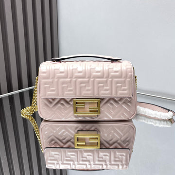 Fend Baguette 24 Bag With Ff Motif Pink Leather Ghw