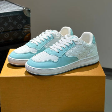 LV Sneaker White Mix Sky Blue Embossed Calfskin