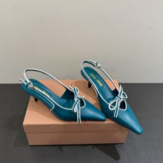 Miu Slingback Pump Teal Blue Leather