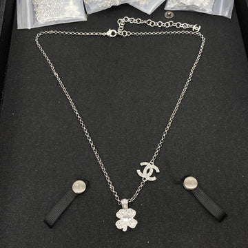 Chanel Clover CC Pendant Silver Necklace