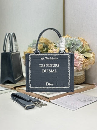 CD Book Tote Embroidered " Les Fleurs Du Mal" Gray In Canvas 288240