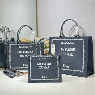 CD Book Tote Embroidered " Les Fleurs Du Mal" Gray In Canvas 288240