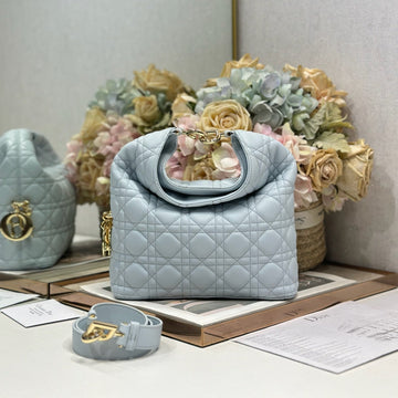 CD Lady Dior Shoulder Bag 27CM Light Blue In Sheepskin 155549