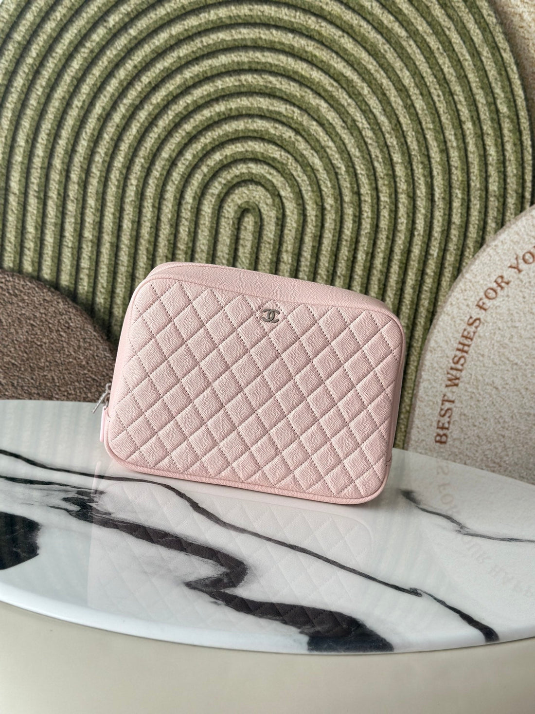 CC Classic Pouch CC Logo Diamond Quilted Pink Caviar Calfskin