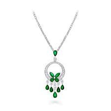 Butterfly Chandelier Classic Green Silver Diamond Necklace