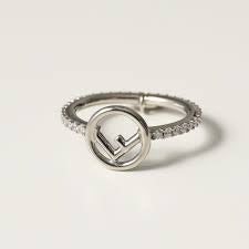 F Logo Silver Diamond Ring