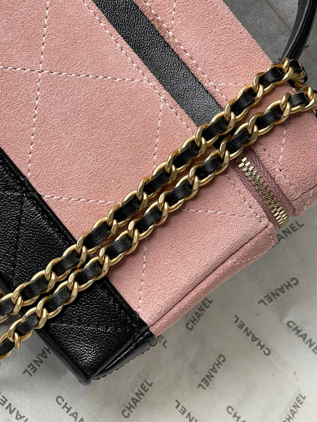Chanel 2026 Vanity Bag 19.5cm Pink Mix Black Suede Leather