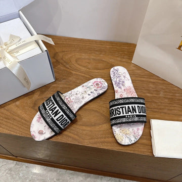 CD 26S Flower Flat Sandals Canvas Cowhide 685494
