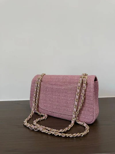 Chanel 2026 Classic Flap Bag 25CM Pink Tweed Fabric Leather