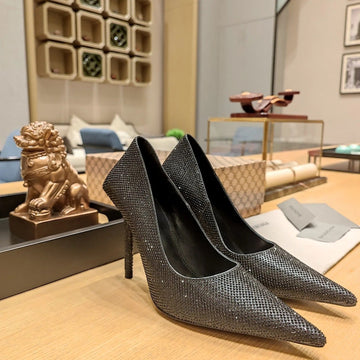 Balenciaga 26S High Heel Pump 100 Black Rhinestone Cowhide 681189