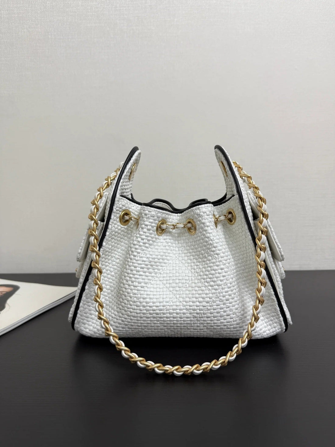 Chanel 2026 Hobo Bag 22CM White Black Woven Leather