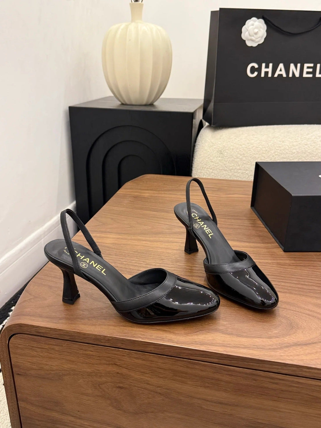 Chanel 2026 Slingback Patent Leather With Sheepskin 696136